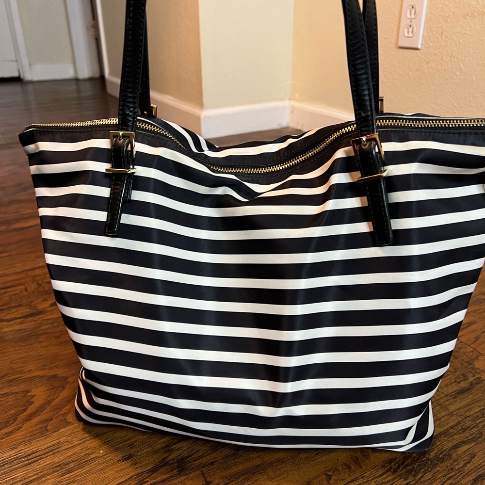 Kate Spade Watson Lane Maya Large Shoulder Tote Nylon Black White Striped